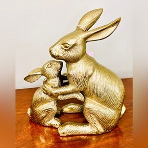 Gold Rabbit and Kit Metal Sculpture
